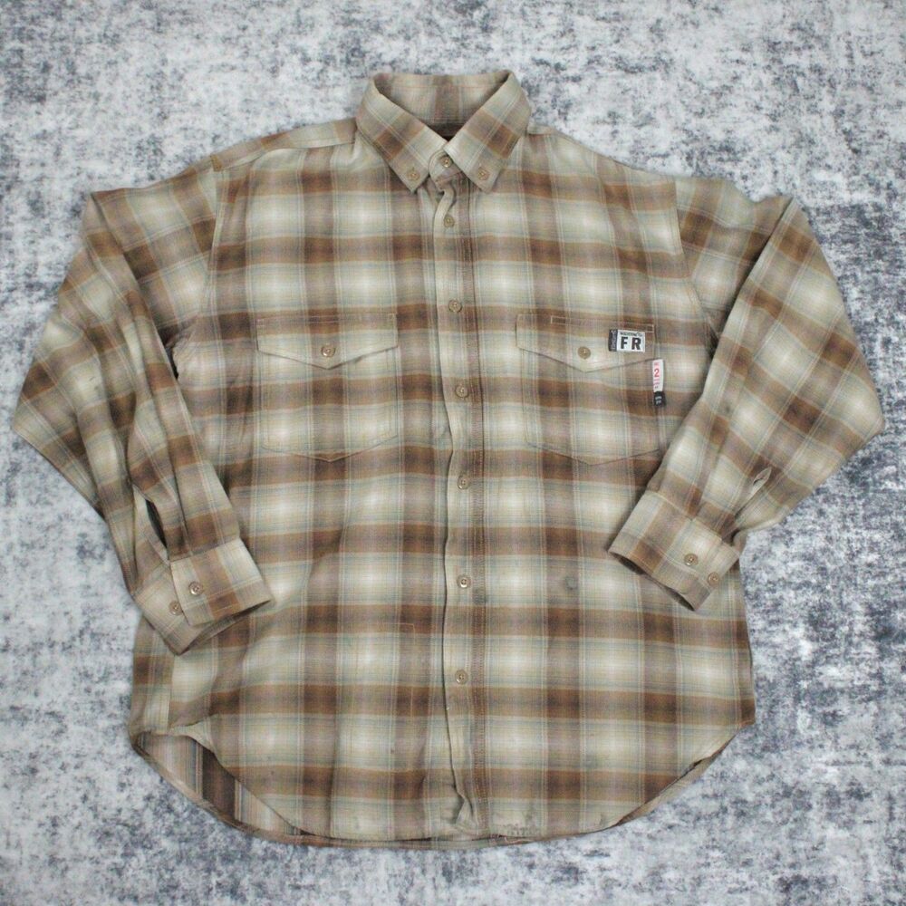 Wolverine FireZero FR CAT 2 Men’s L Flame Resistant L/S Plaid Beige/Khaki Shirt
